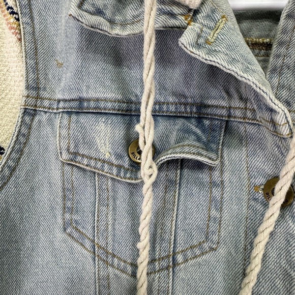 Billabong Jacket Womens Medium Blue Denim Hooded Striped Sleeves Boho Casual - Picture 12 of 14